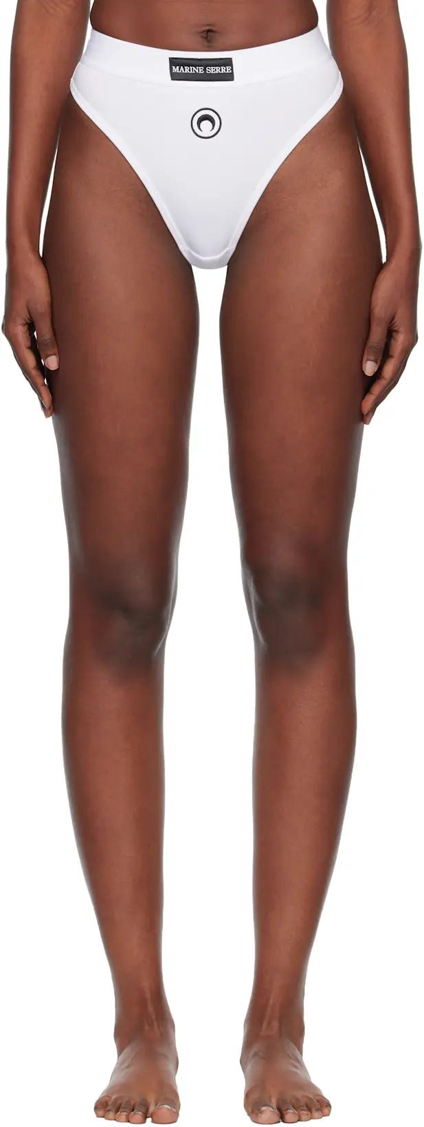 White Moon Logo Stretched Jersey High-Waist Briefs by MARINE SERRE