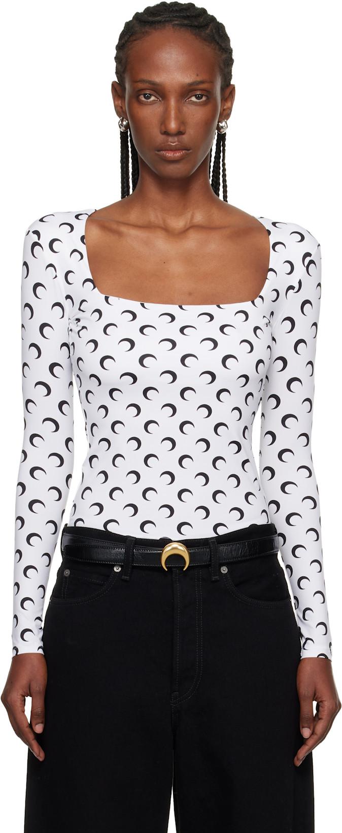 White Moon Printed Jersey LS Squareneck T-shirt by MARINE SERRE