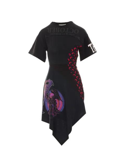 asymmetrical graphic-print dress by MARINE SERRE