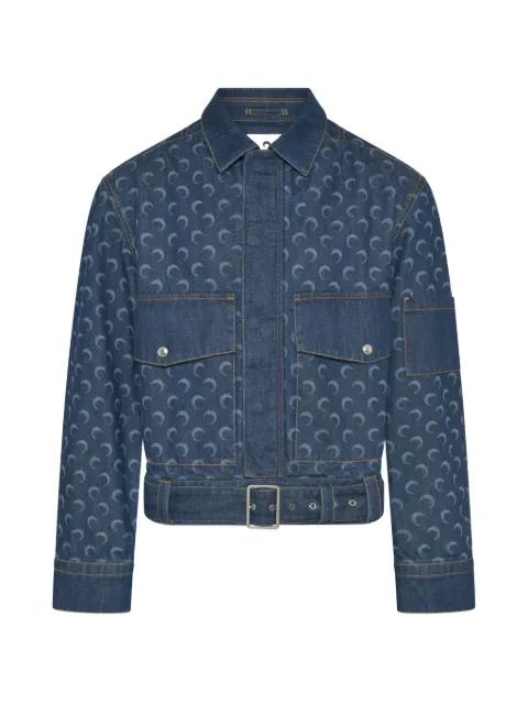 belted moon-print denim jacket by MARINE SERRE