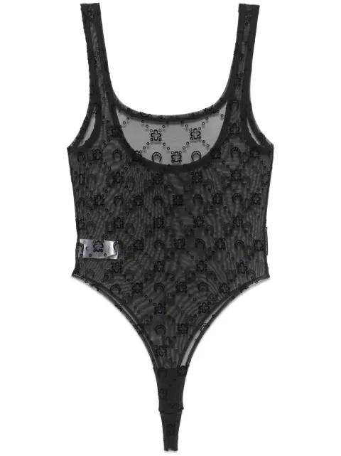 flocked-moonogram mesh bodysuit by MARINE SERRE