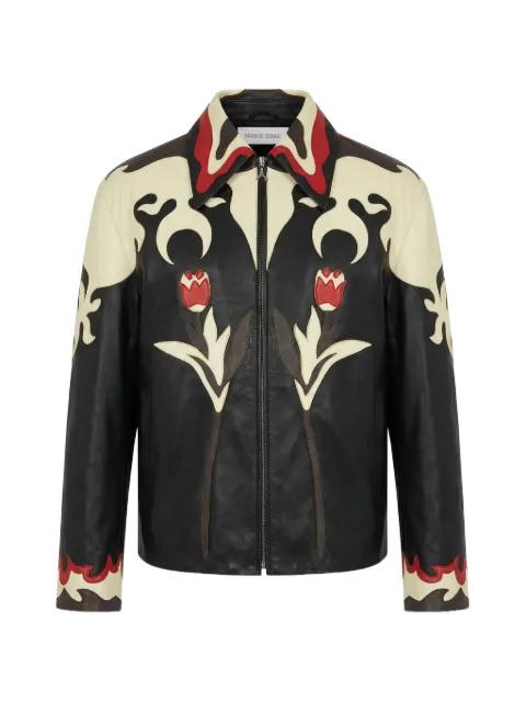 floral-patch leather jacket by MARINE SERRE