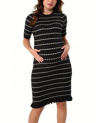 Women's Knee Length Striped Maternity & Nursing Sweater Dress in Cotton Knit by MARION