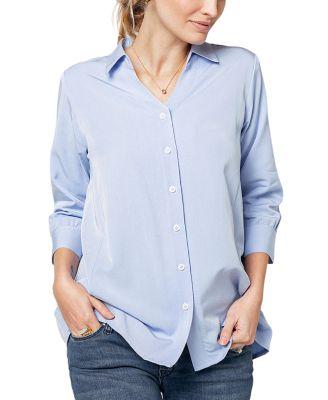 Women's No-Gap 3/4 Sleeve Maternity & Nursing Button Down Shirt in with Bra Concealing Design in TENCEL (Regular & Petite) by MARION