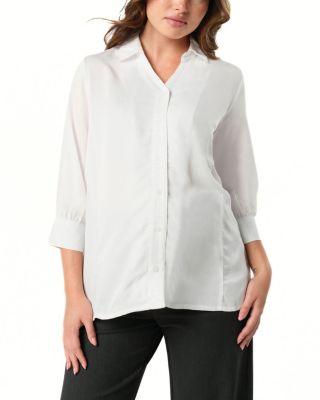 Women's No-Gap 3/4 Sleeve Maternity & Nursing Button Down Shirt in with Bra Concealing Design in TENCEL (Regular & Petite) by MARION