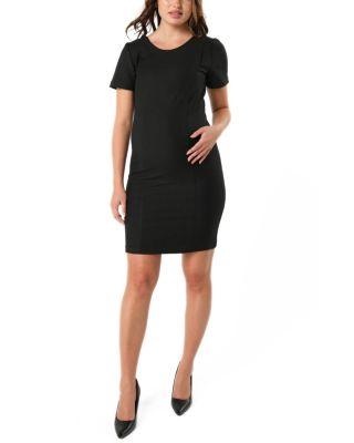 Women's Short Sleeve Maternity & Nursing Knee Length Dress in Italian Stretch Suiting Fabric by MARION
