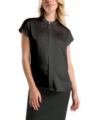 Women's Short Sleeve Satin Maternity Shell Top with Concealed Nursing Zip by MARION