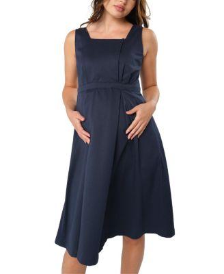 Women's Sleeveless Empire Waist Maternity & Nursing Knee Length Tea Dress in Navy Italian Light Weight Suiting Fabric (Regular & Petite) by MARION