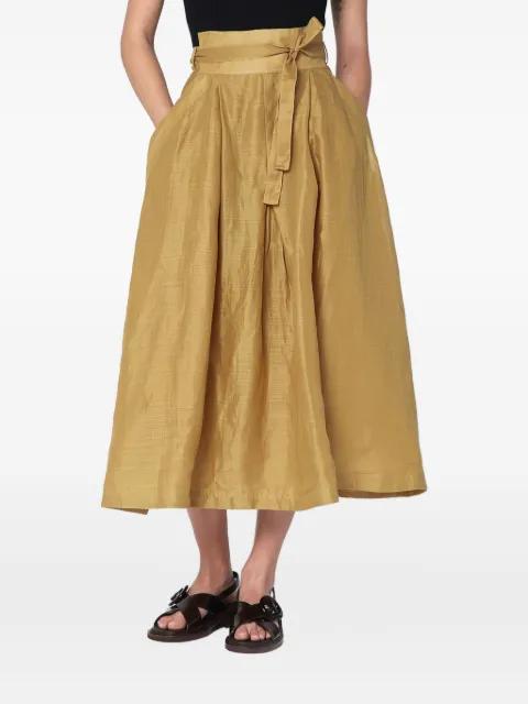tie-waist pleated midi skirt by MARK KENLY DOMINO TAN