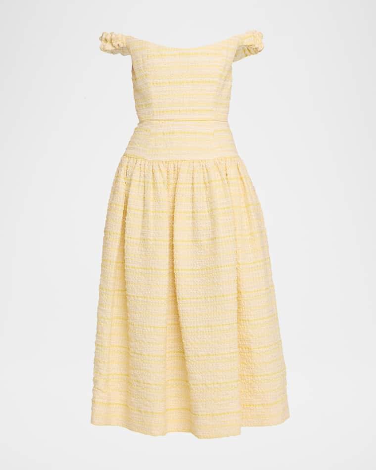 Georgie Striped Seersucker Off-The-Shoulder Midi Dress by MARKARIAN