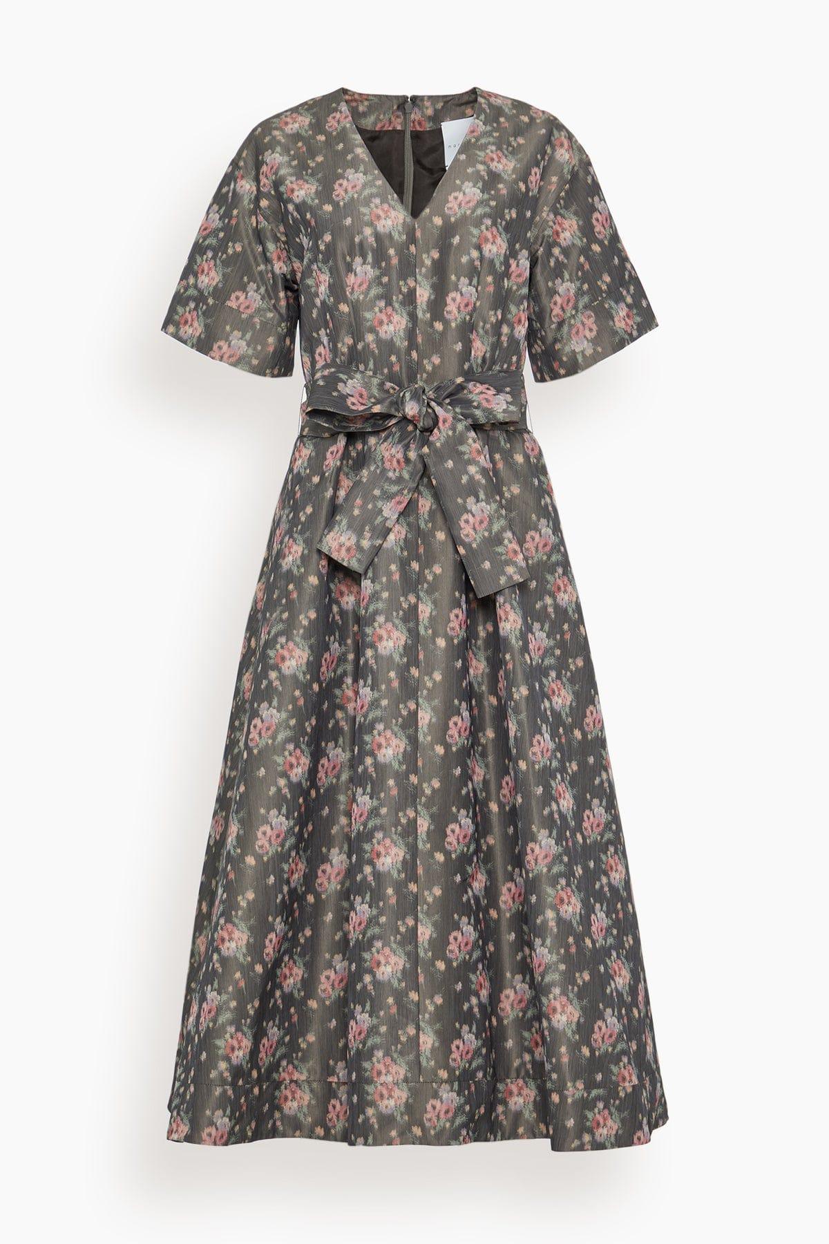 Lunetta Taffeta Wide Sleeve Pleated Midi Dress in Shadow Floral Ikat by MARKARIAN