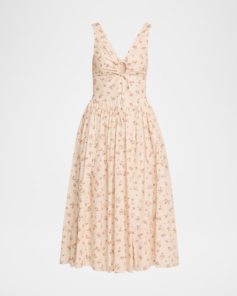 Penelope Sleeveless Floral Cotton Keyhole Midi Dress by MARKARIAN