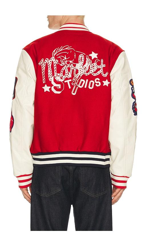 Market Old West Varsity Jacket in Blue,Red by MARKET