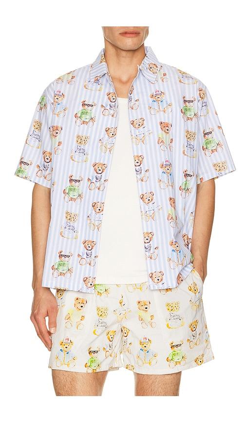 Market Teddy Striped Woven Shirt in Blue by MARKET