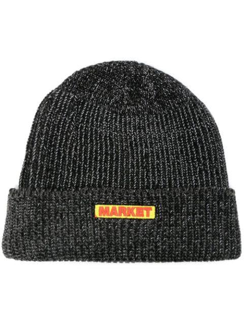 reflective-bar logo beanie by MARKET