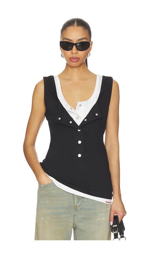 Markgong Layered Open-collared Vest in Black,White by MARKGONG