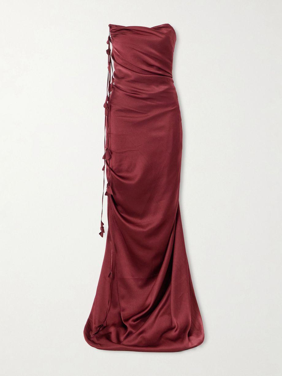 Embellished draped satin bustier gown by MARMAR HALIM