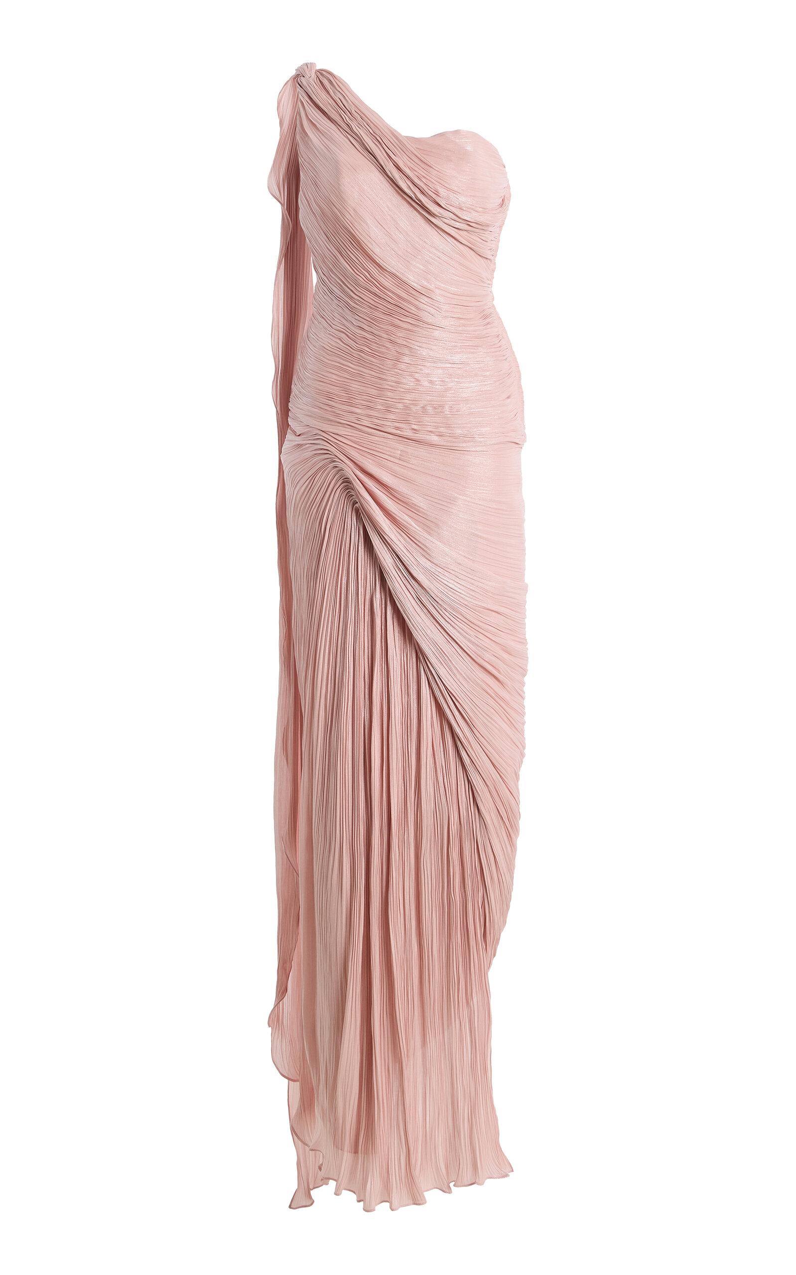 Marmar Halim Exclusive One-Shoulder Draped Hand-Pleated Silk Roseya Gown - Moda Operandi by MARMAR HALIM