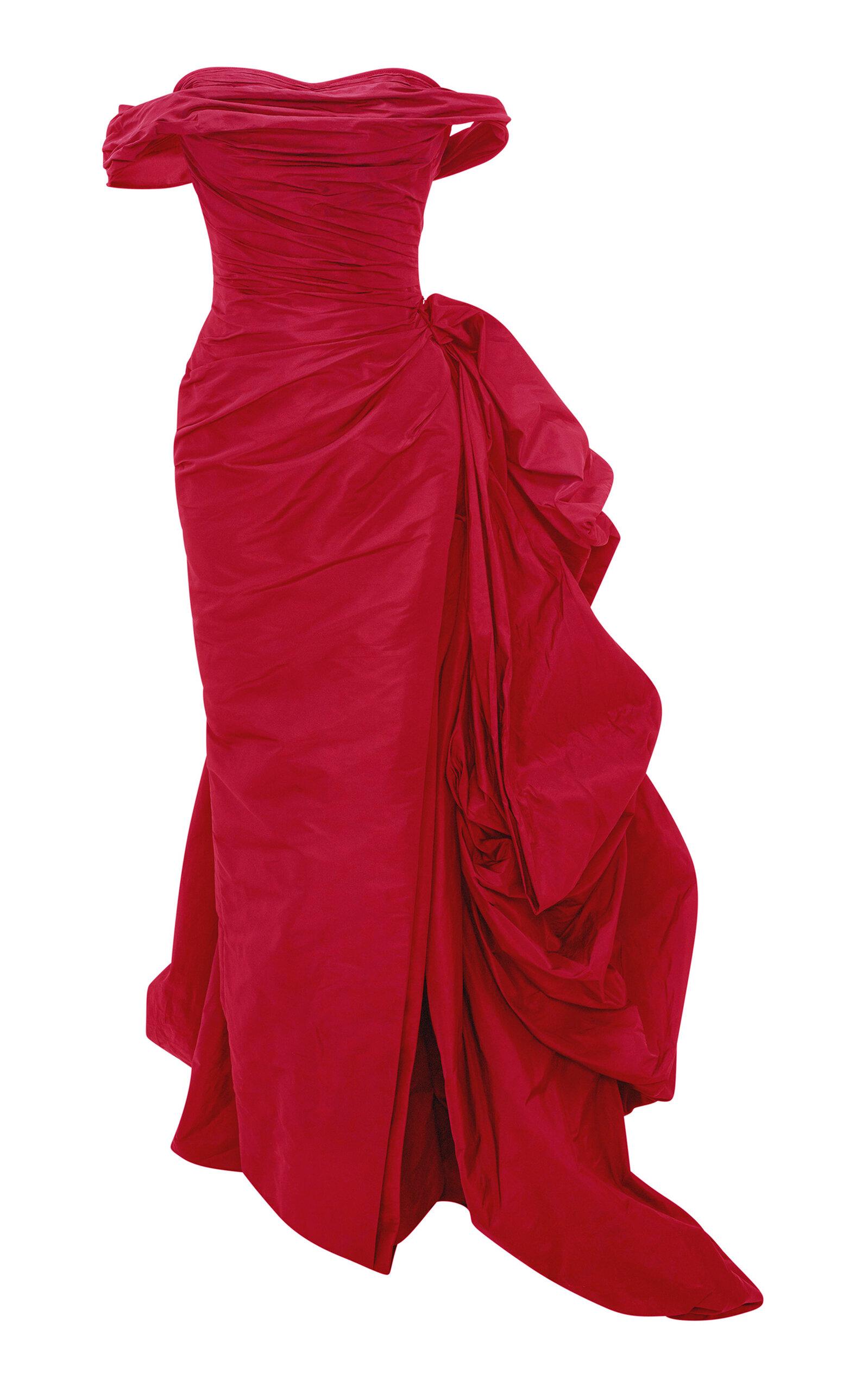 Marmar Halim Off-Shoulder Draped Taffeta Gown With Detachable Overskirt - Moda Operandi by MARMAR HALIM