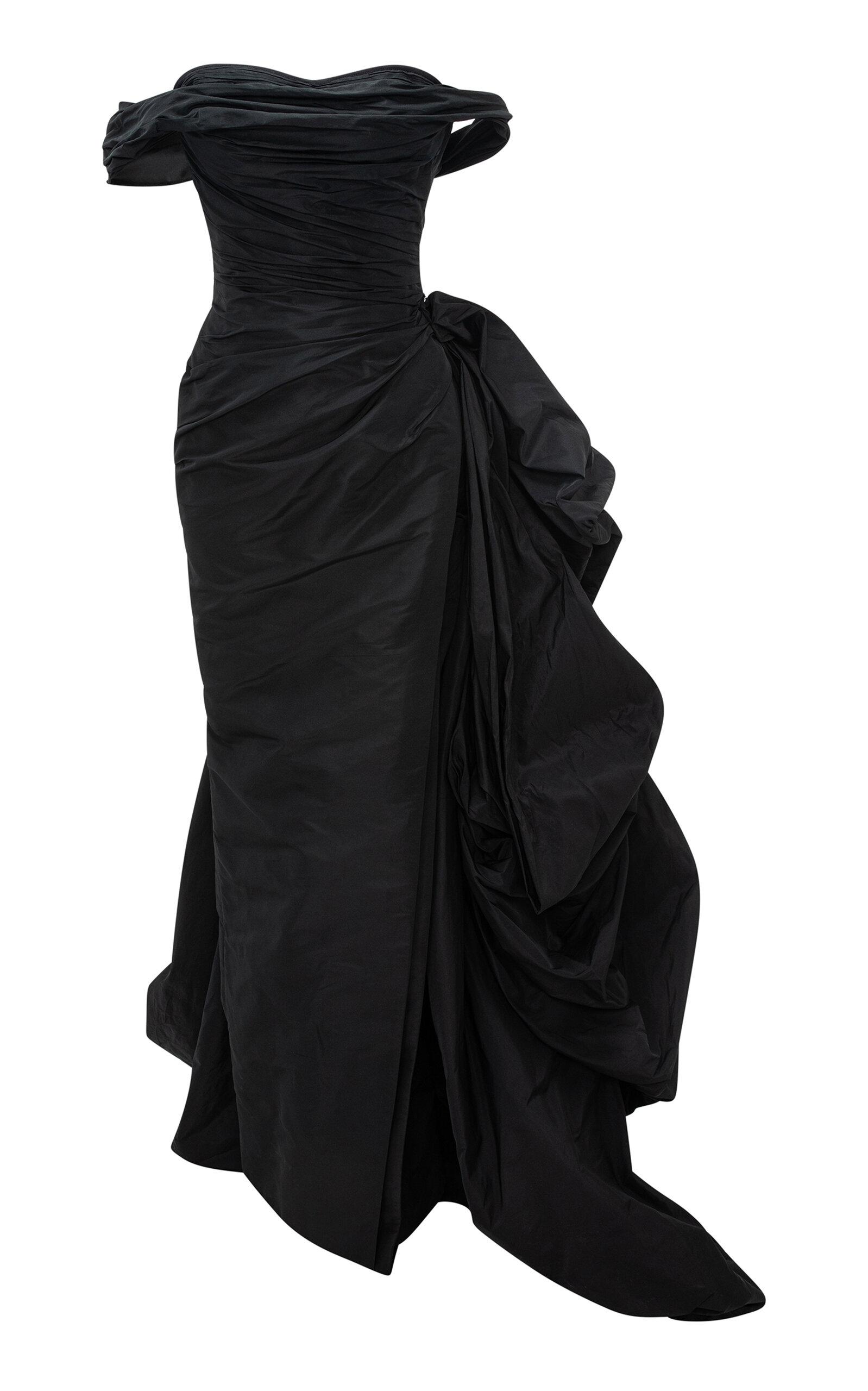 Marmar Halim Off-Shoulder Draped Taffeta Gown With Detachable Overskirt - Moda Operandi by MARMAR HALIM