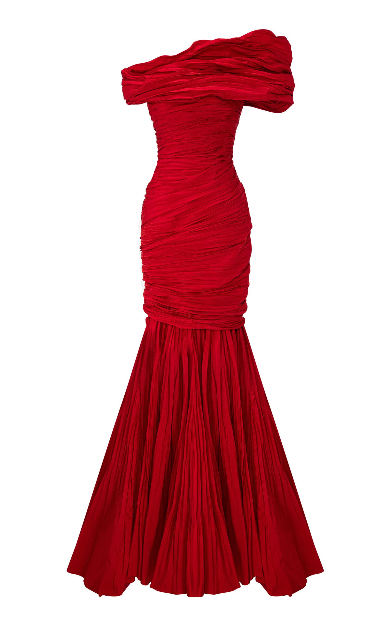 Marmar Halim Strapless Pleated Taffeta Gown With Cape - Moda Operandi by MARMAR HALIM