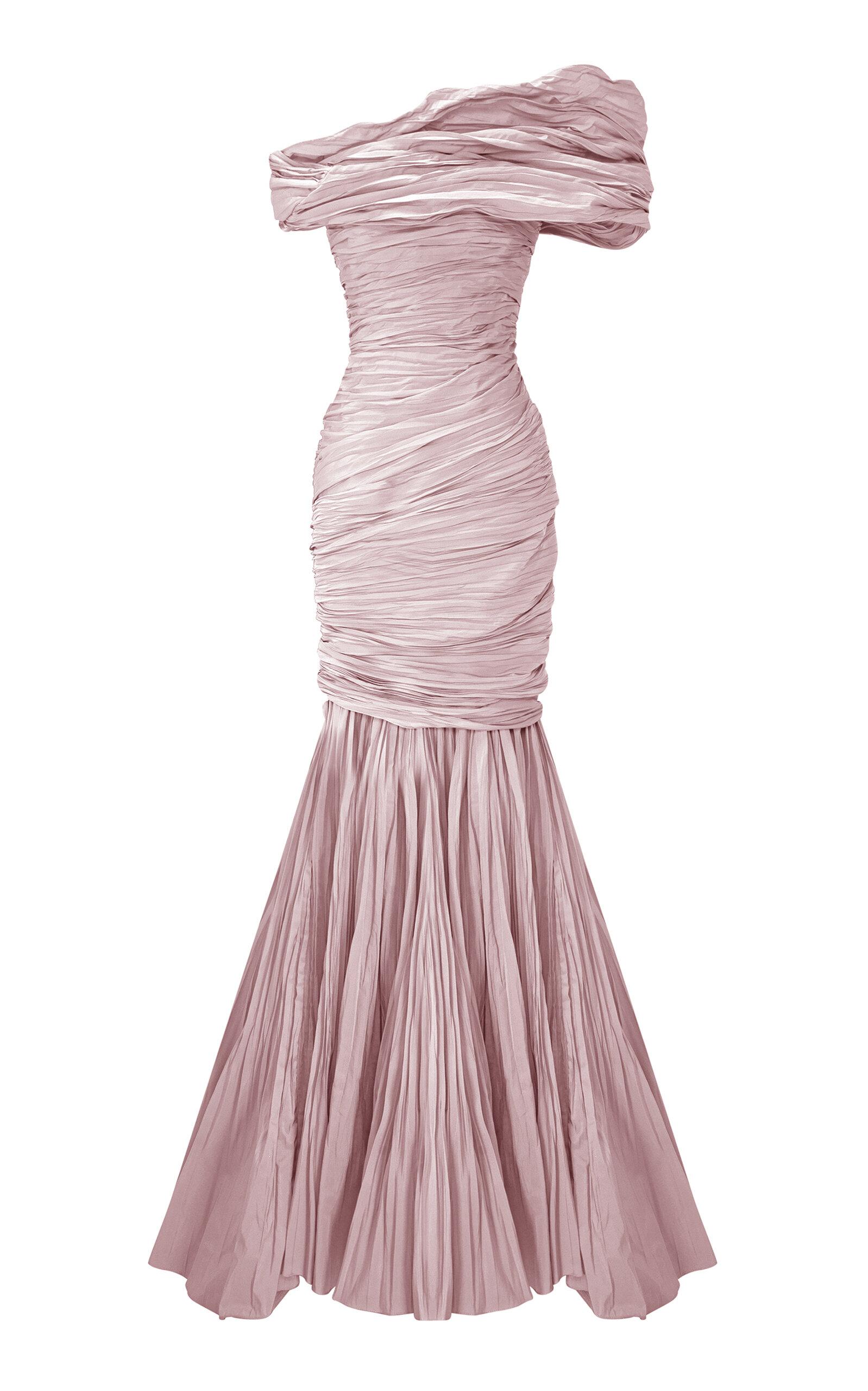 Marmar Halim Strapless Pleated Taffeta Gown With Cape - Moda Operandi by MARMAR HALIM