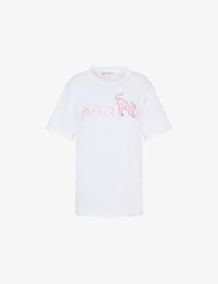 Animal Alphabet Flocked Logo Cotton T-Shirt by MARNI