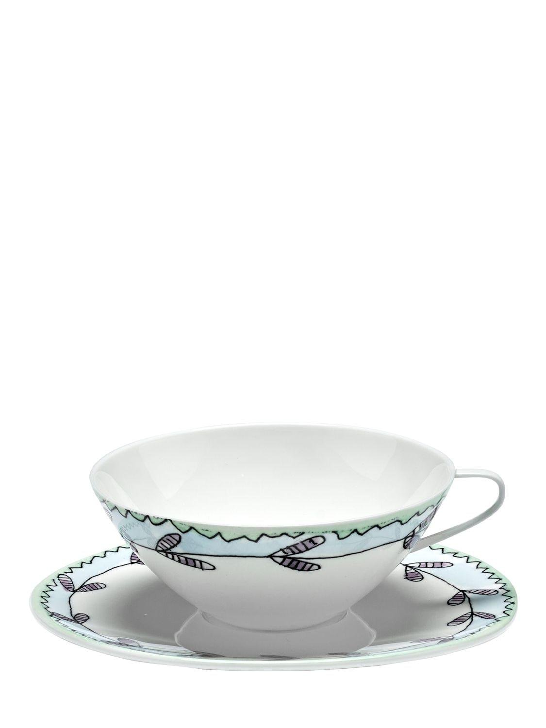 Set Of 2 Blossom Milk Teacups & Saucers by MARNI BY SERAX