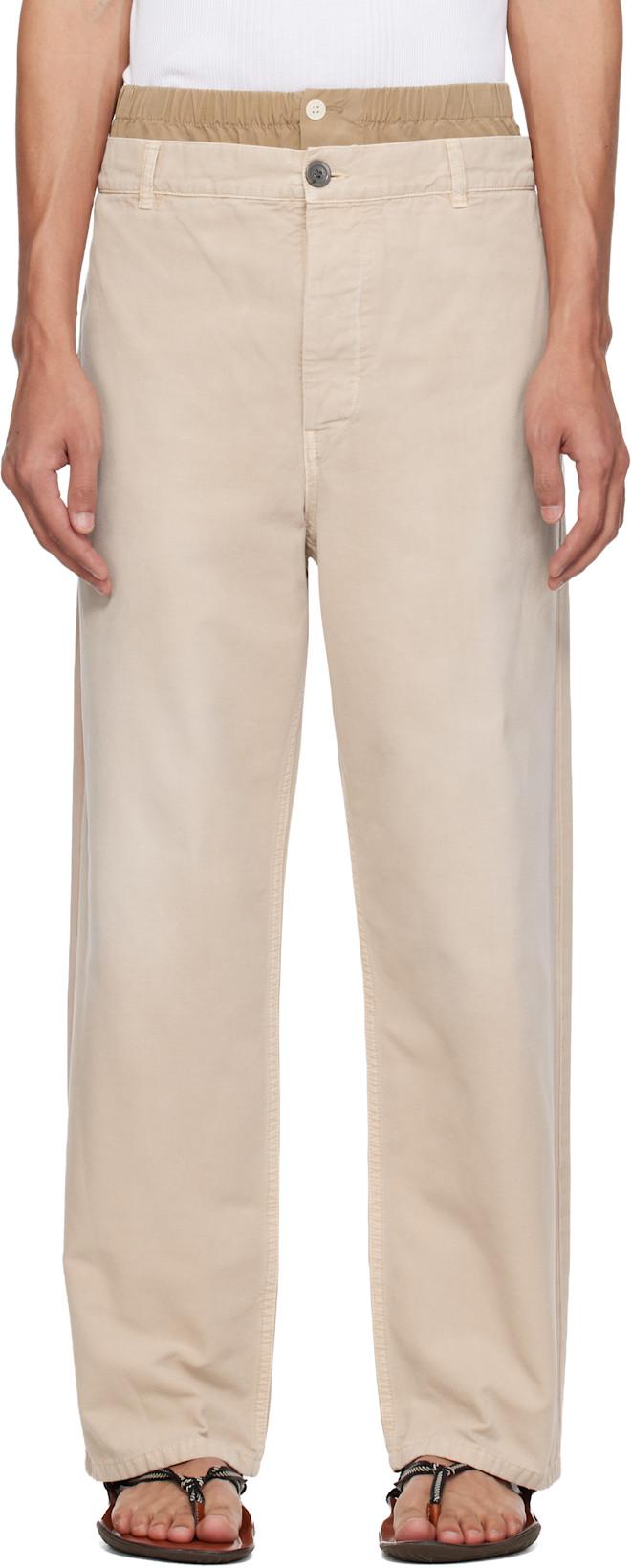 Beige Layered Waistband Trousers by MARNI