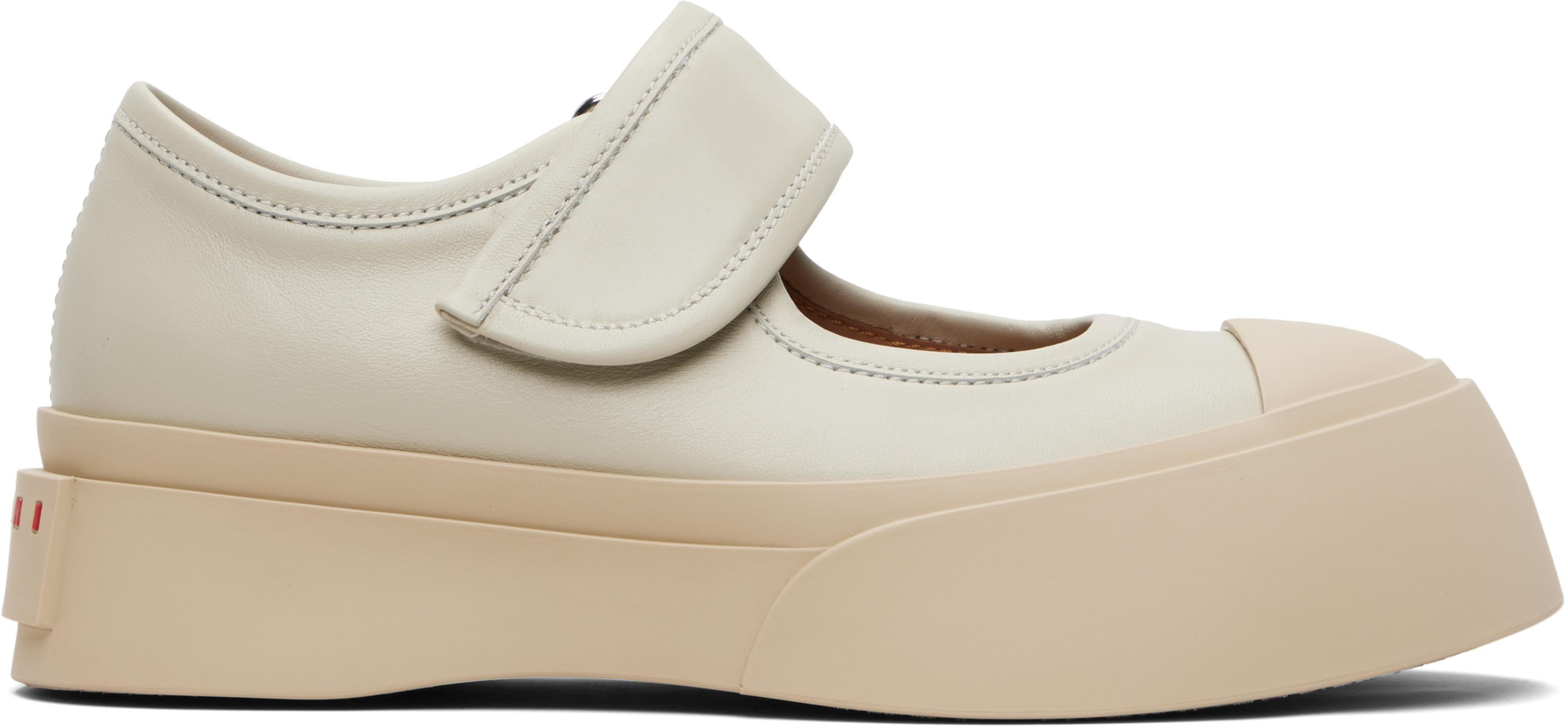 Beige Nappa Leather Mary Jane Ballerina Flats by MARNI