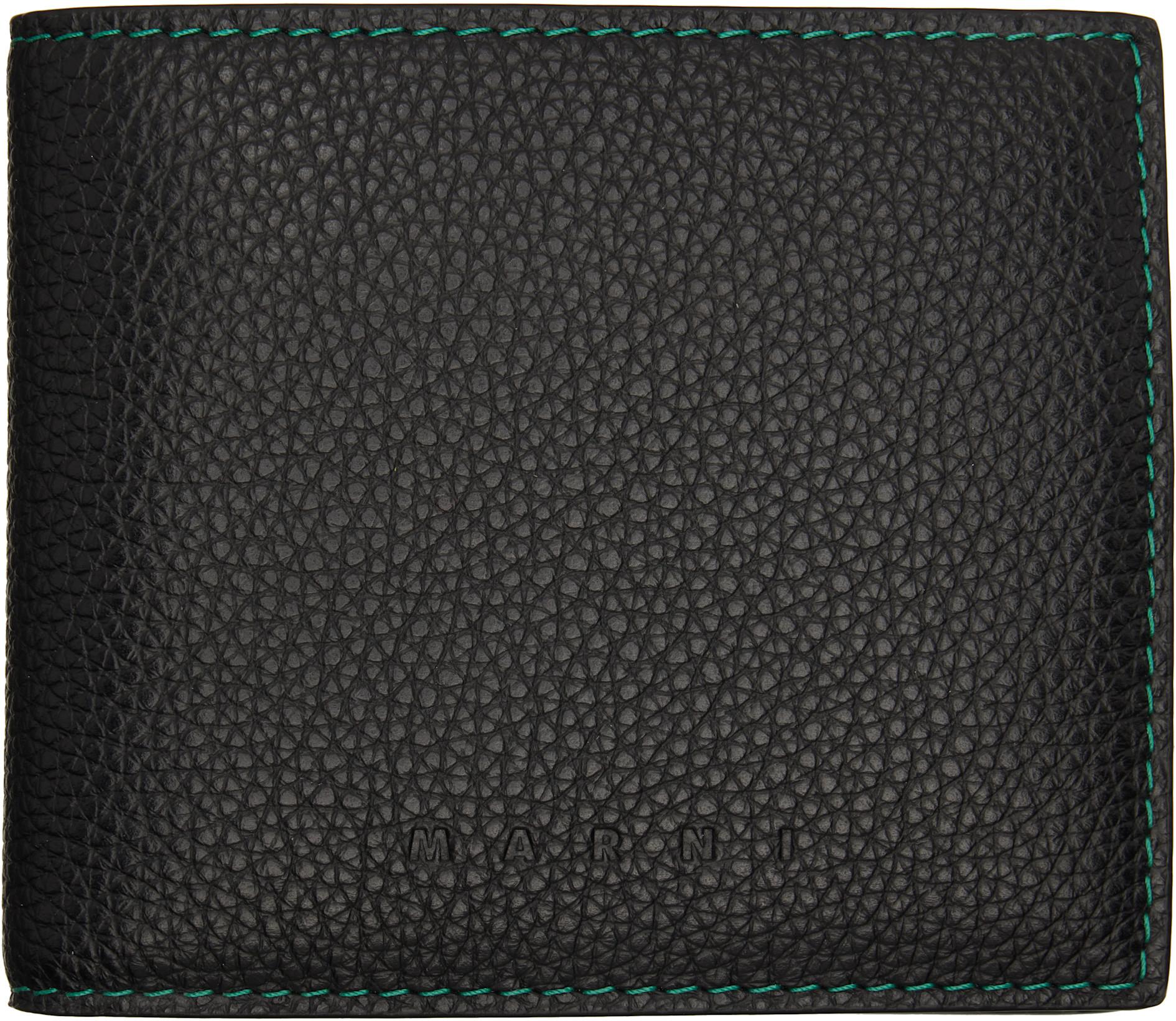Black Contrast Stitching Leather Bifold Wallet by MARNI