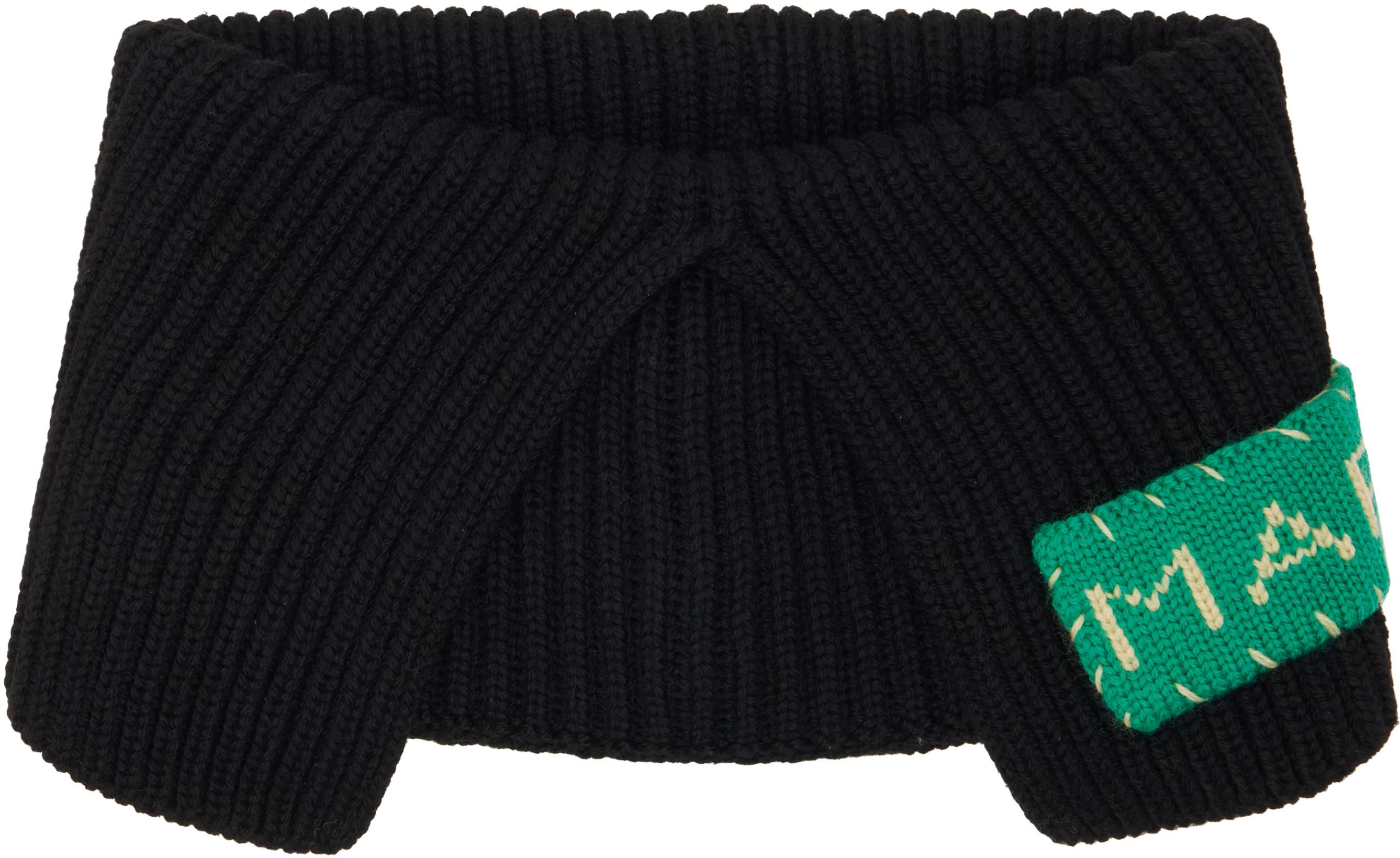 Black Fisherman Rib Wool Pullover Scarf by MARNI
