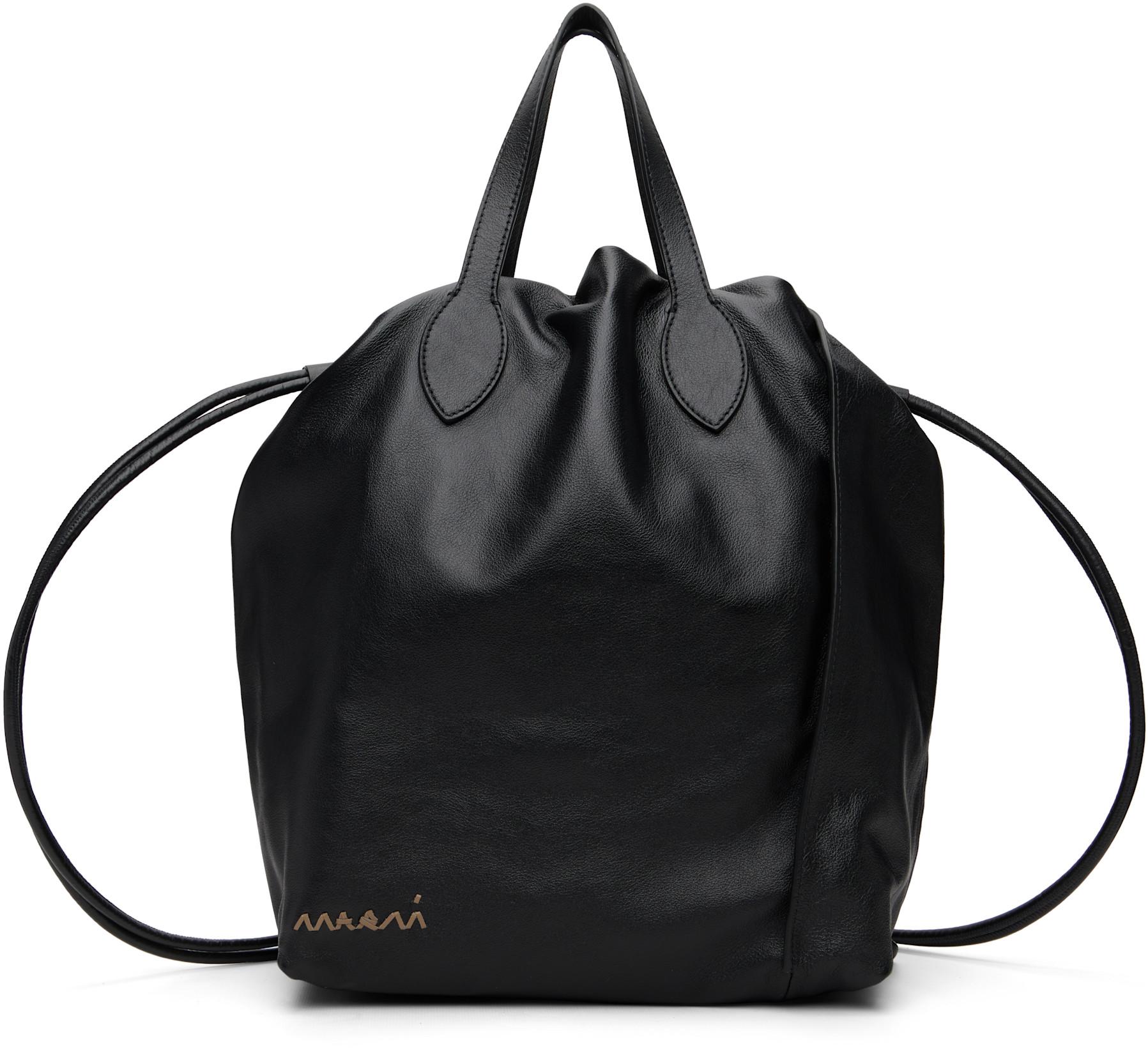 Black Leather Scrunchie Backpack by MARNI