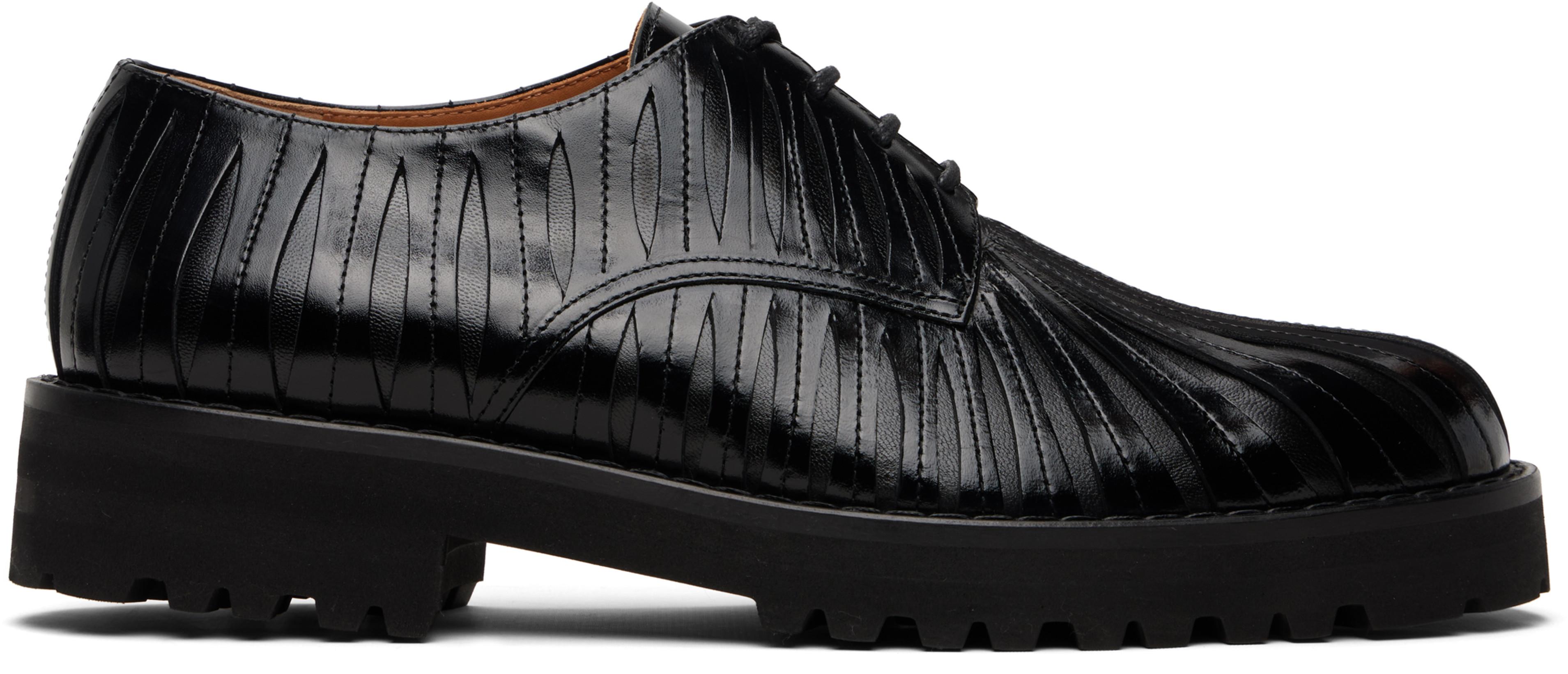 Black Leather Strip Derbys by MARNI