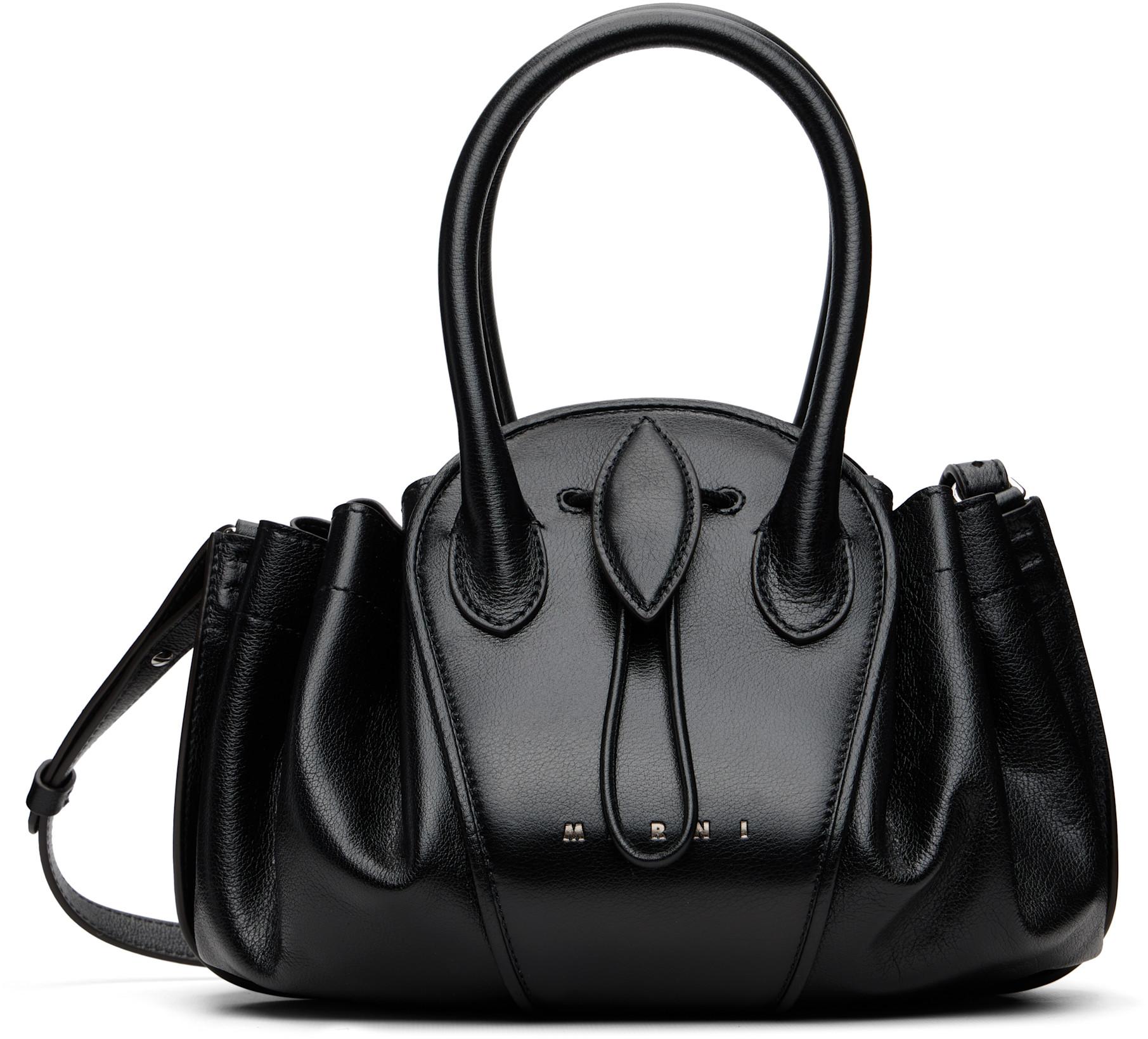 Black Leather Tulipea Small Bag by MARNI