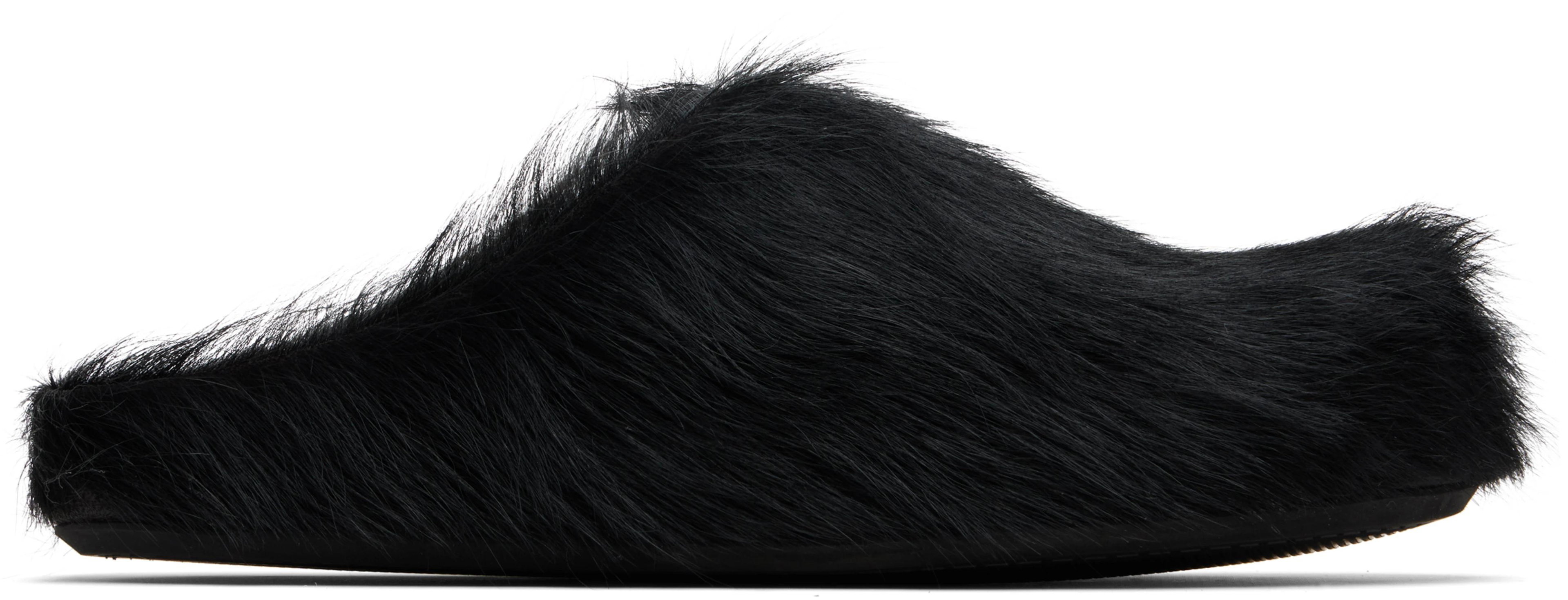 Black Long Hair Calfskin Fussbett Sabot Loafers by MARNI