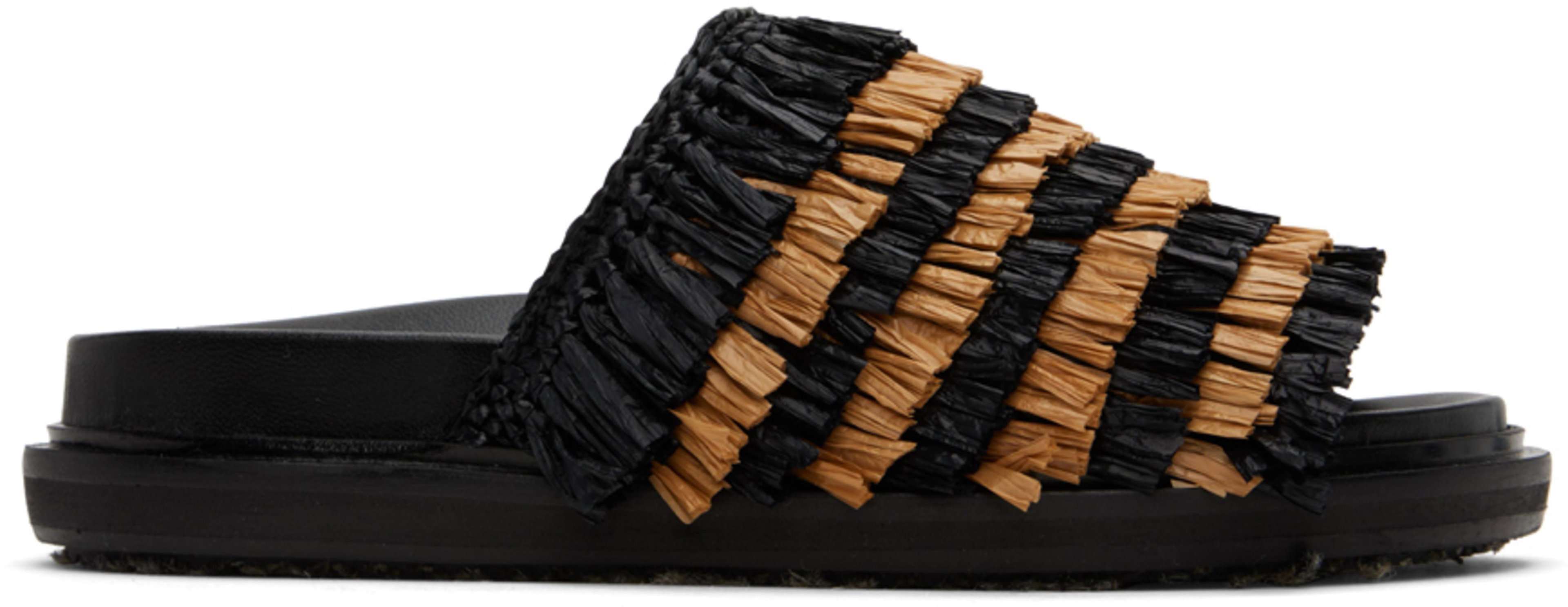 Black & Beige Fringe Sandals by MARNI