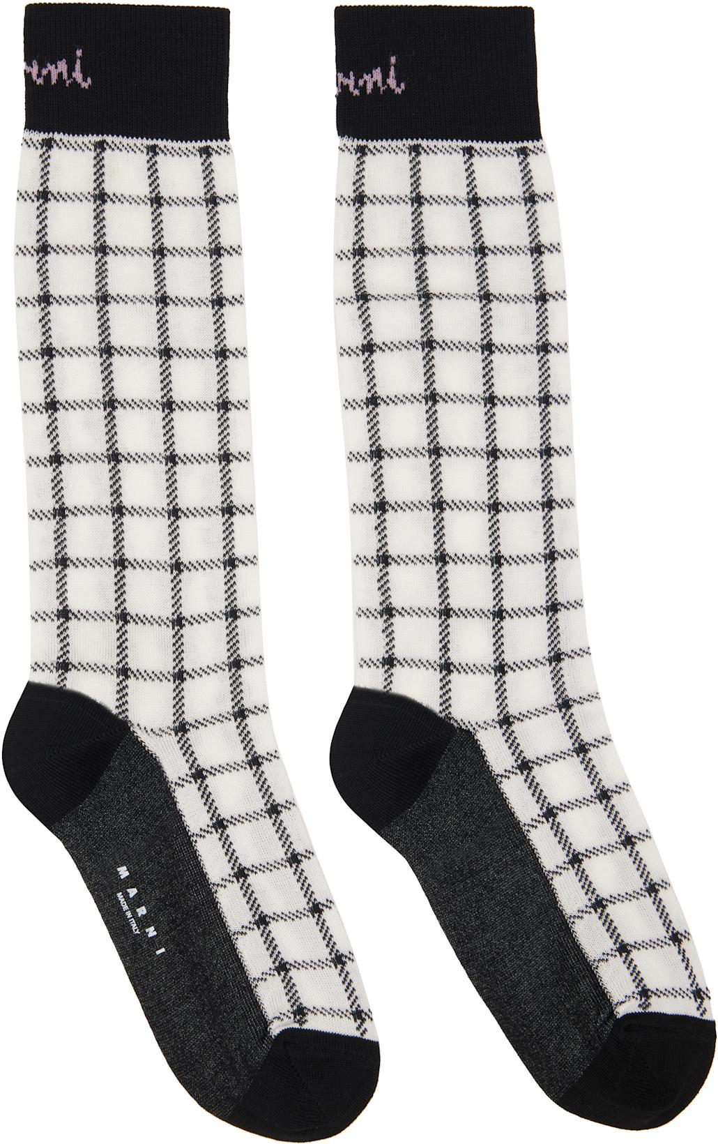 Black & White Jacquard Check Socks by MARNI