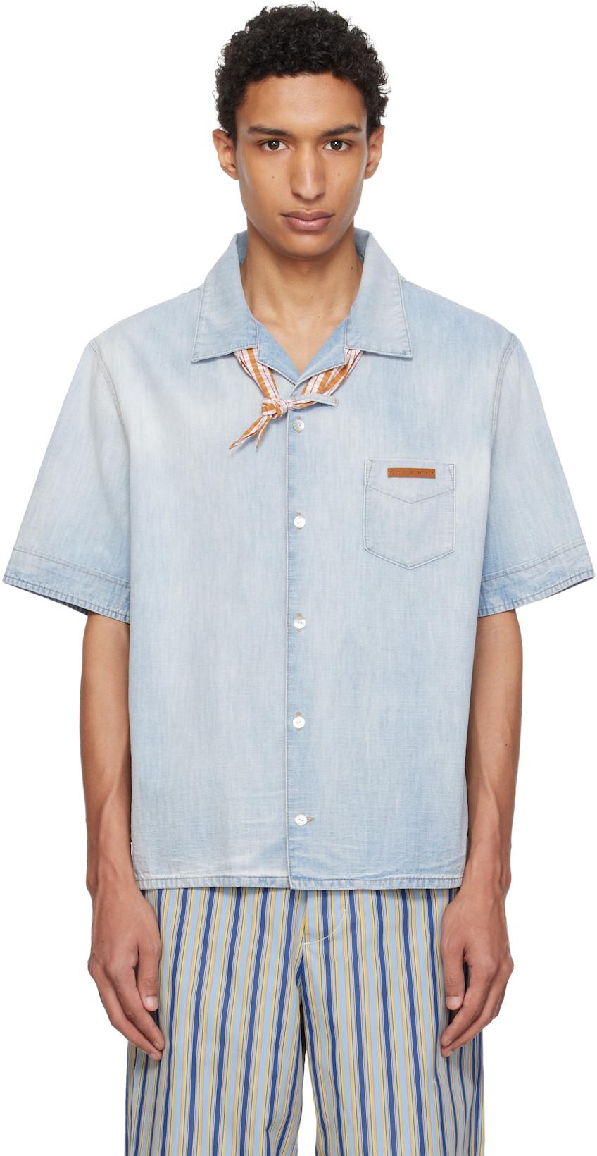 Blue Chambray Neck Tie Shirt by MARNI