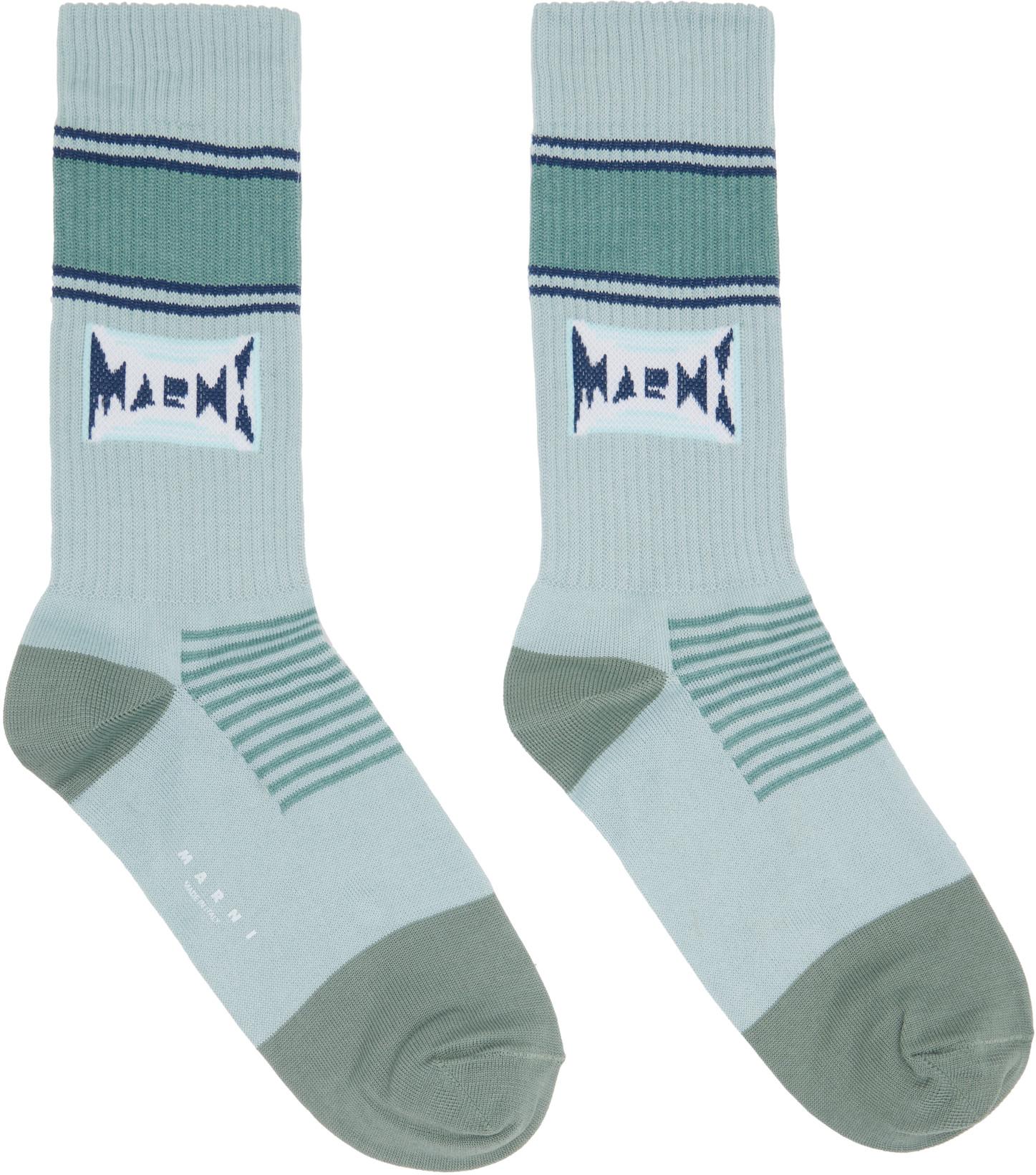 Blue Cotton Jacquard Logo Socks by MARNI