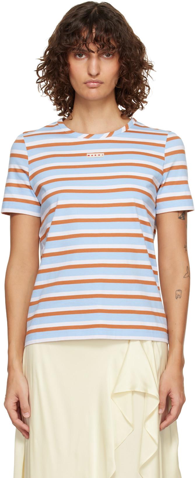 Blue & Brown Striped Cotton T-shirt by MARNI