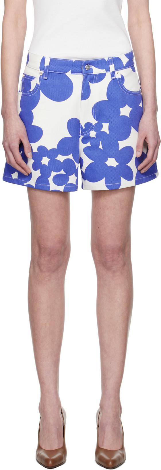 Blue & White Dillies Print Shorts by MARNI