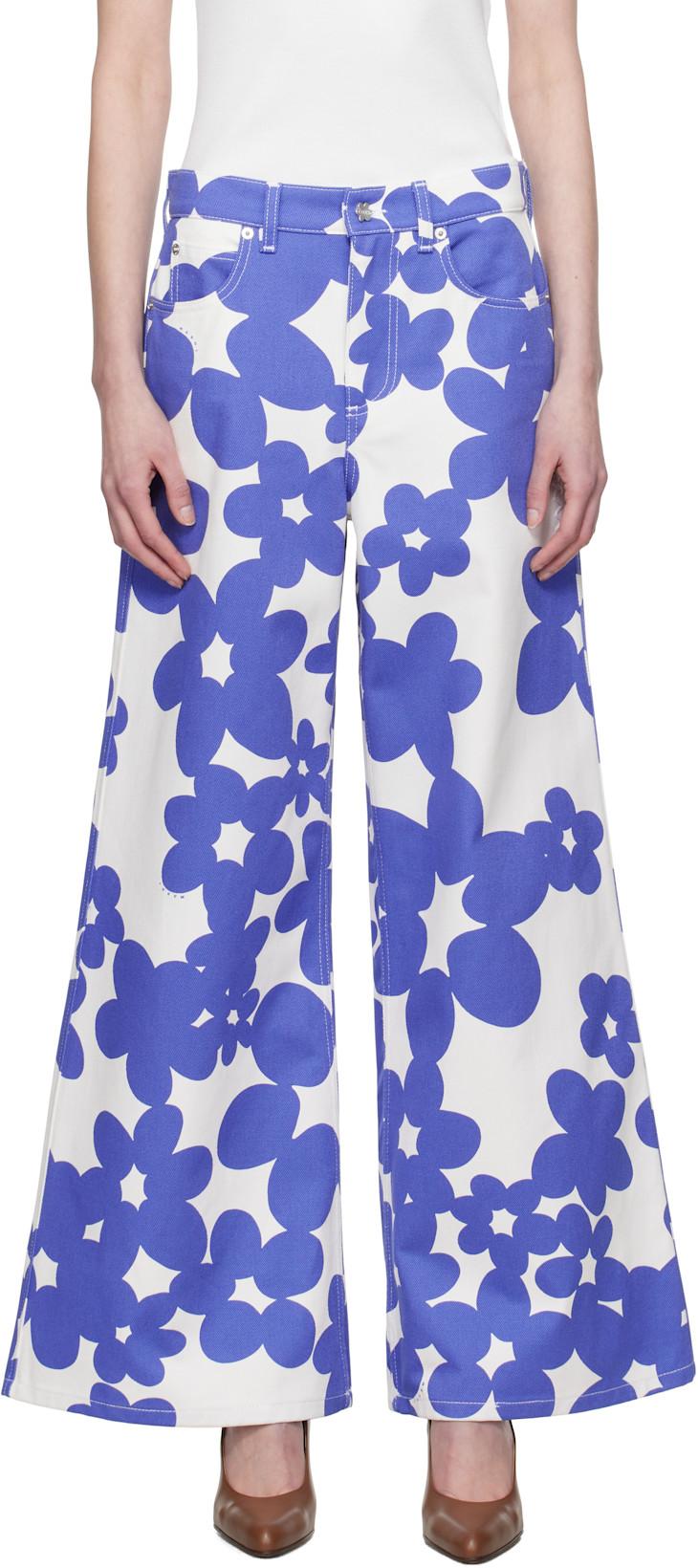 Blue & White Dillies Print Trousers by MARNI