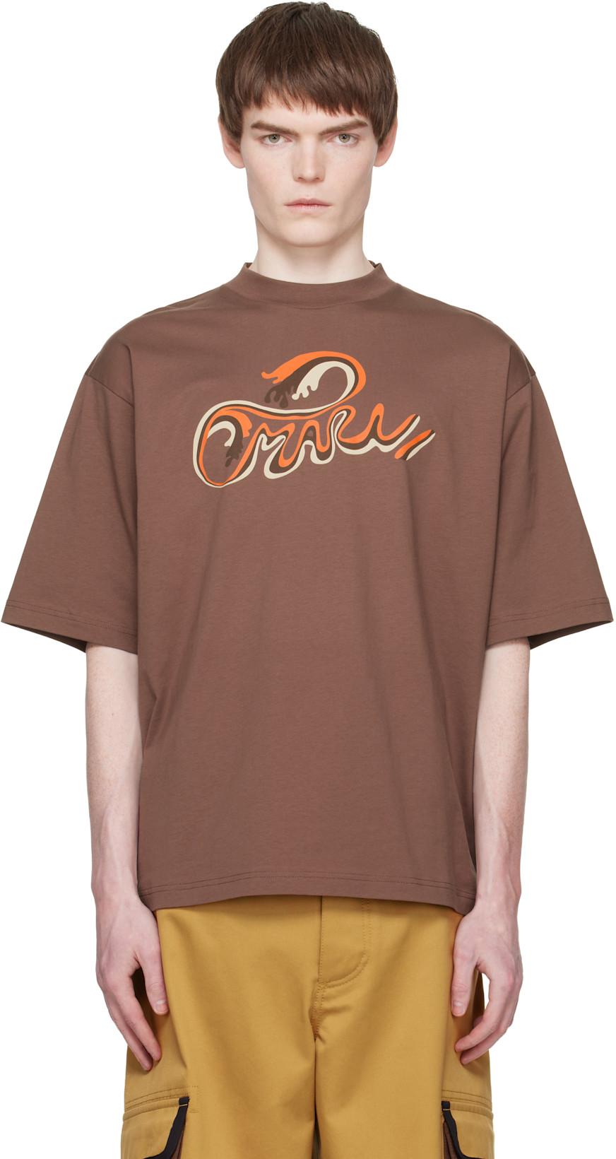 Brown Cotton 'Marni Wave Print' T-shirt by MARNI