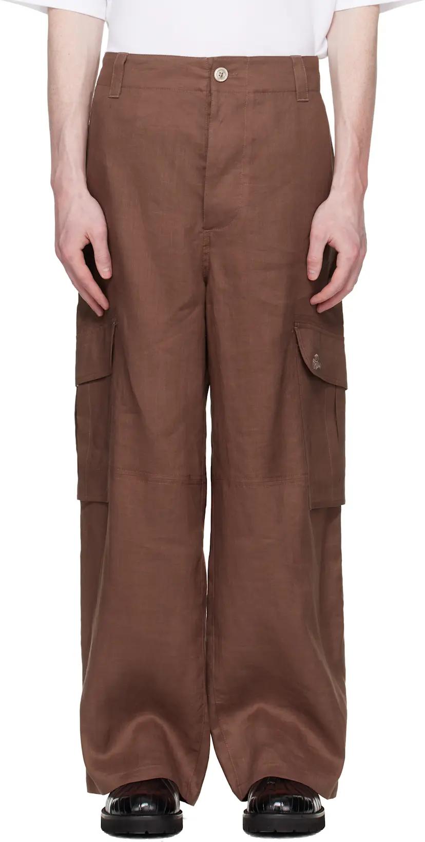 Brown Marni Wave Logo Ramie Cargo Pants by MARNI