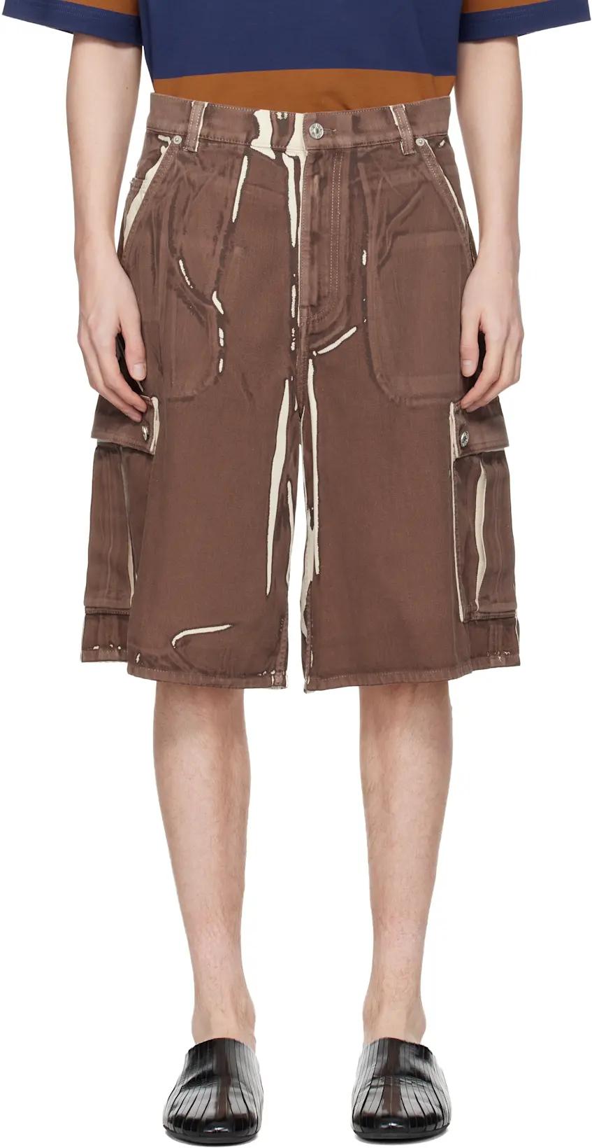 Brown Screen-Printed Denim Cargo Shorts by MARNI