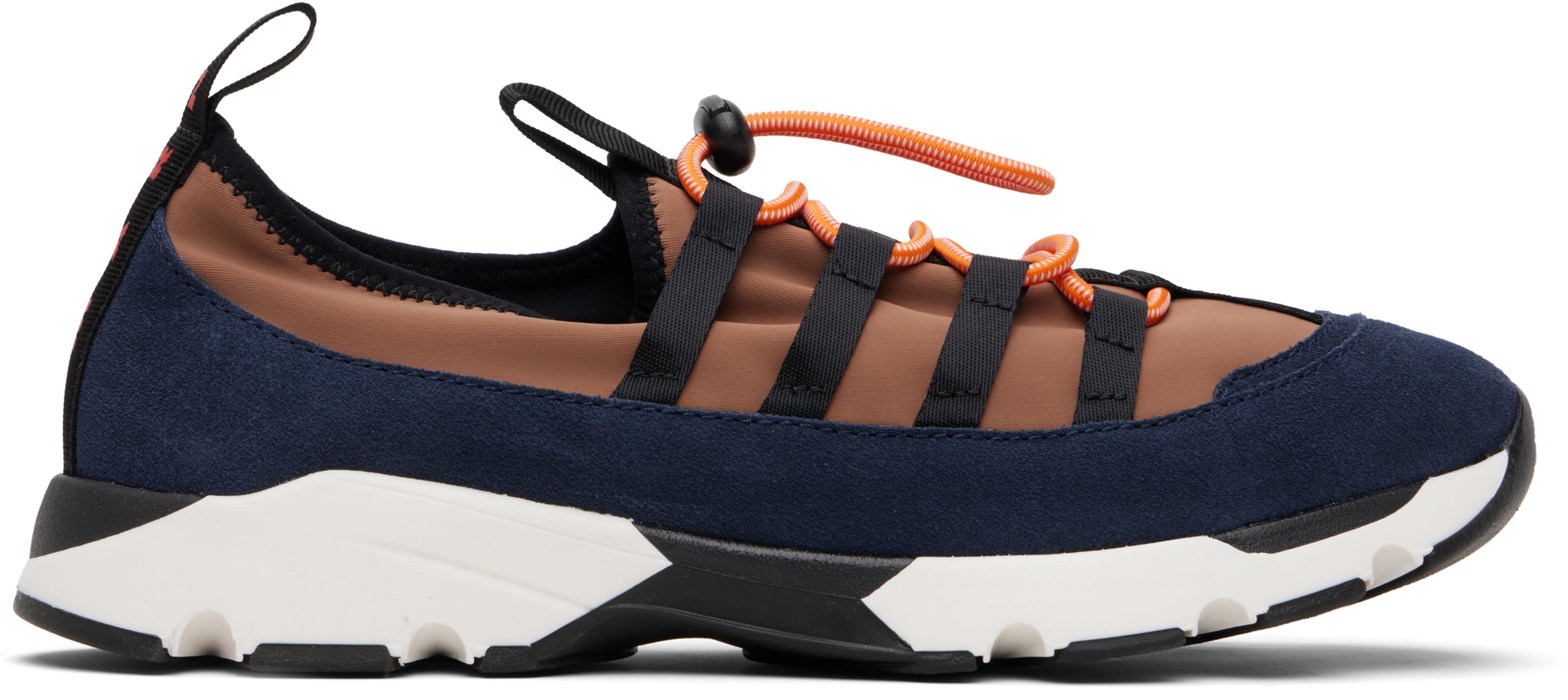 Brown & Navy Lycra Lace-Up Running Sneakers by MARNI