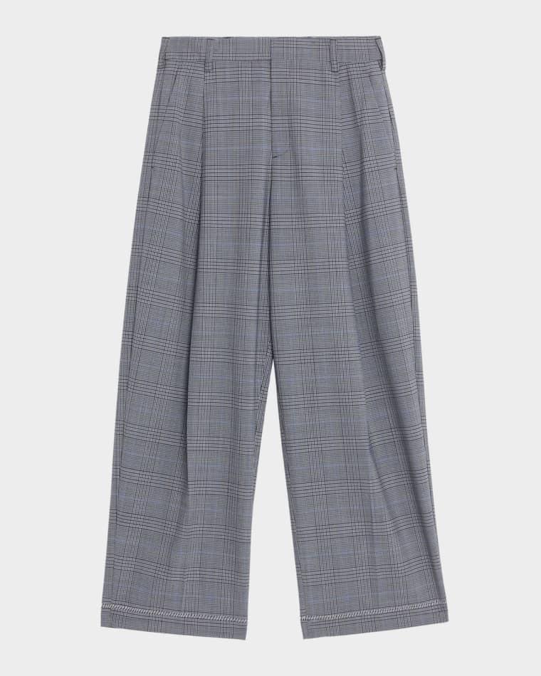 Check Pleated Wide-Leg Trousers by MARNI