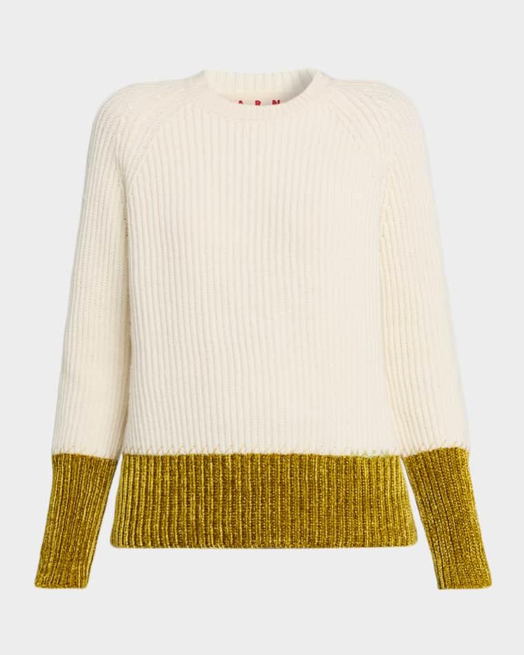 Colorblock Fisherman Rib Crewneck Sweater by MARNI
