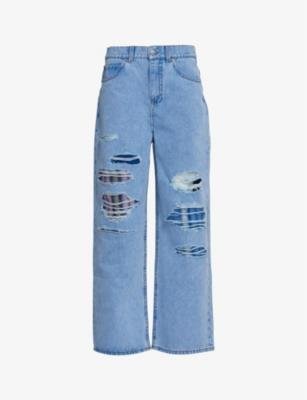 Distressed knit-lined wide-leg high-rise jeans by MARNI
